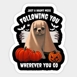 Spooky Halloween Girl Fluffy French Bulldog Puppy Owner Scary Ghost Sticker